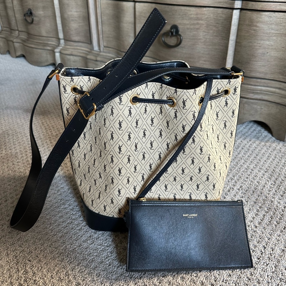 Saint Laurent Medium Monogram All Over Bucket Bag